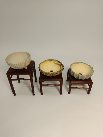 Juego mesas de iroko ·Macetas gres