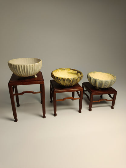 Juego mesas de iroko ·Macetas gres