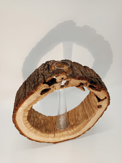 Jarrón madera de roble y vidrio